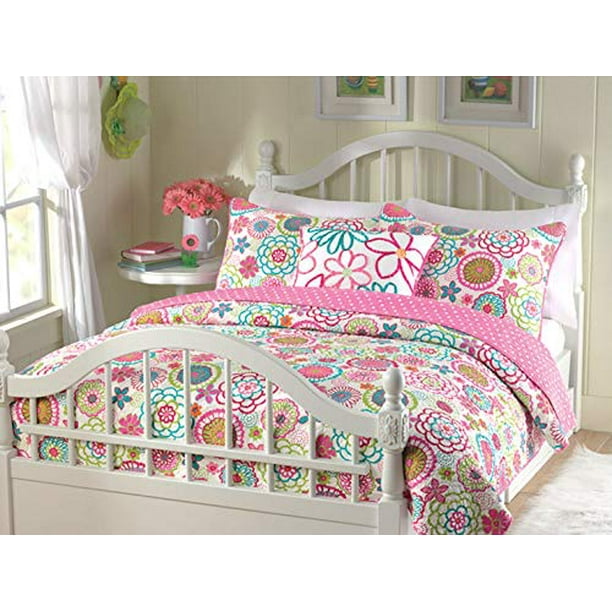 Bedspreads Twin - 2 Piece: 1 Quilt + 1 Standard Sham Cozy Line Home Fashions Mariah Pink Polka Dot Colorful Reversible Quilt Bedding Set Coverlet 
